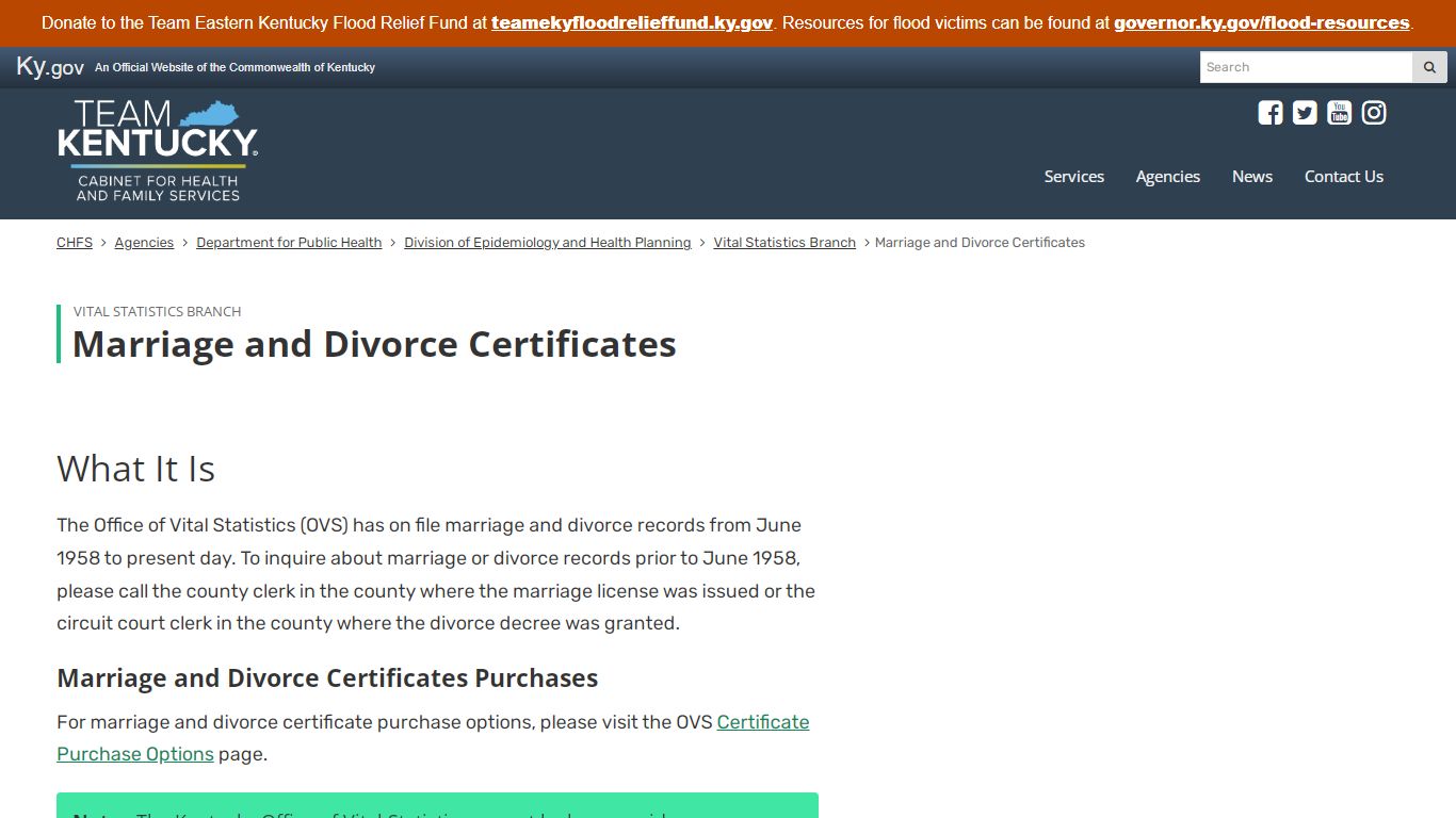 Marriage and Divorce Certificates - Cabinet for Health and ... - Kentucky