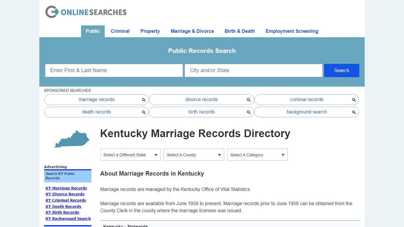 Kentucky Marriage Records Search Directory - OnlineSearches.com